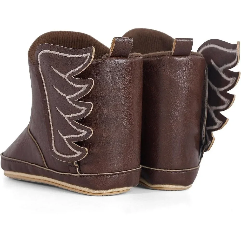 Infant Toddler Brown Faux Leather Western Rubber Sole Tassel Booties